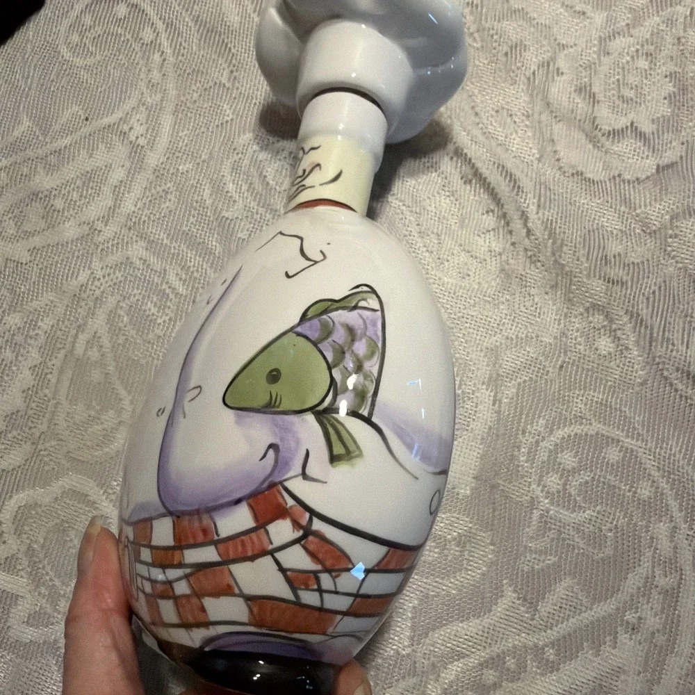 Chef Bottle Whimsy Oil/Vinegar Decanter By Carrie Olsen Garrard Italy Dopamine